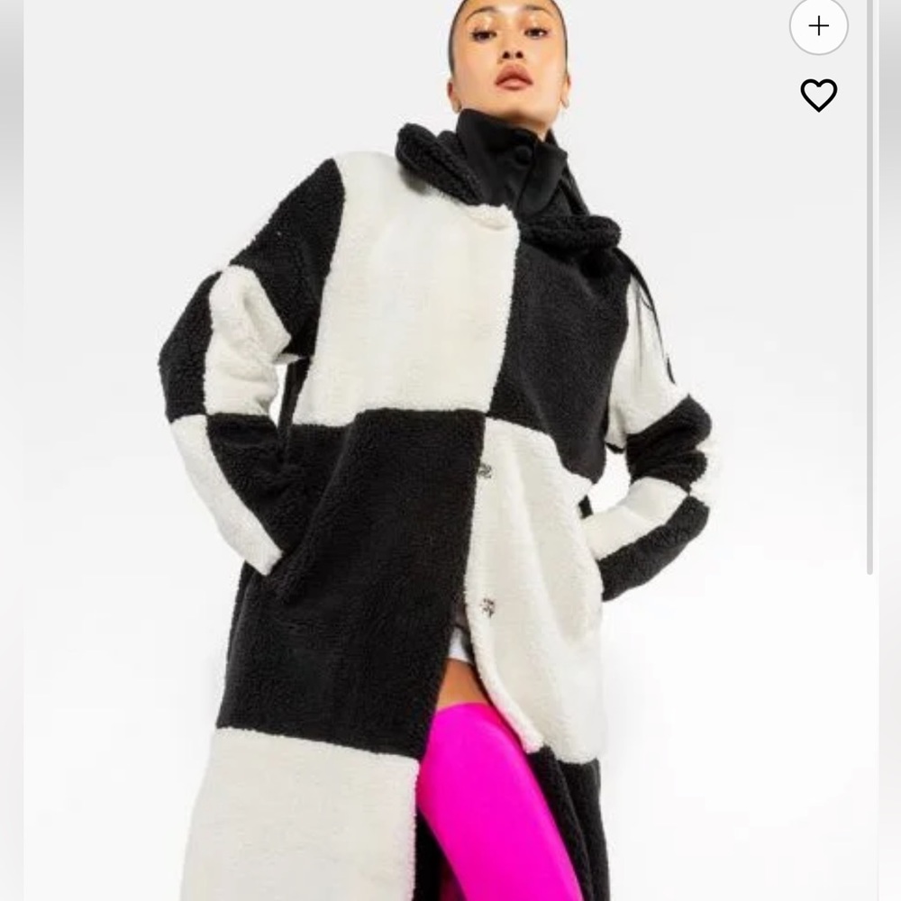 New Azalea Wang check it, black and white long teddy trench coat, size medium